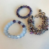 Lot of 3 Misc. Purple Bohemian Glass Beaded Bracelets
