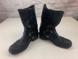 Men's Double H HH Black Genuine Leather Moto Motorcycle Boots Size 11 D