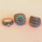 Lot of 3 Misc. Gold-Toned and Silver-Toned Costume Rings w/ Various Center Stones and Embellishments