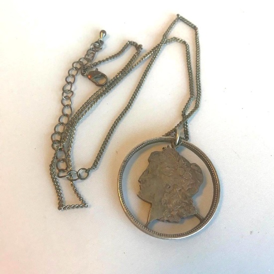 Vintage Repurposed 19th Century Half Dollar Pendant Necklace