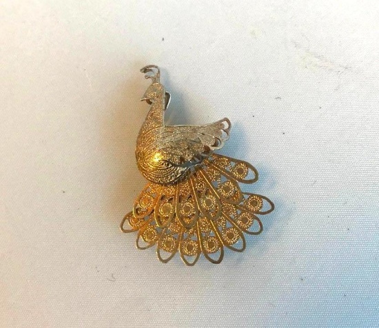 Fine Silver Peacock Brooch 1.81 grams