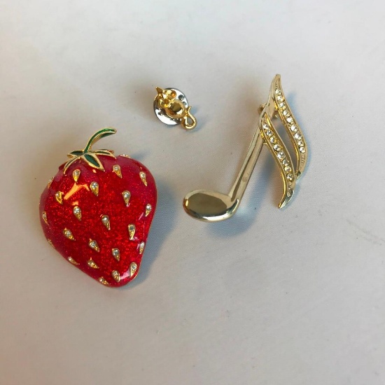 Lot of 3 Gold-Toned Costume Brooches/Lapel Pins