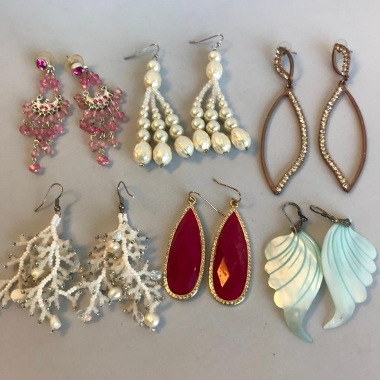 Lot of 6 Misc. Pairs of Pierced Dangling Costume Earrings