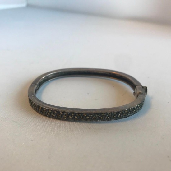 Sterling Silver Bangle Bracelet with Marcasite Detail 22.15 grams