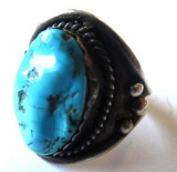 Silver and turquoise ring tested/unmarked Sz. 12.5 12.12g TW