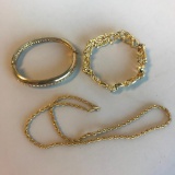 Lot of 3 Misc. Gold-Toned Jewelry Peices (Includes 2 Bracelets and 1 Necklace Chain)