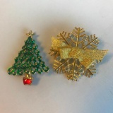 Lot of 2 Misc. Christmas Themed Costume Brooches