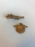 Lot of 1 Gold-Toned Tie Clip and 1 Gold-Toned Necklace Pendant