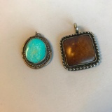Lot of 2 Fine Silver and Semi-Precious Stone Necklace Pendants 16.88 grams