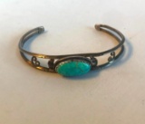 925 Sterling Silver Cuff Bracelet with a Semi-Precious Center Stone 9 grams