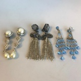 Lot of 3 Pairs of Misc. Statement Costume Clip-On Earrings