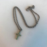 Sterling Silver Cross Necklace with Semi-Precious Stone Detail 4.19 grams.
