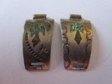 Silver and turquoise inlay ladies wristwatch band clasps by artist J. Unmarked tested. 4.92g TW