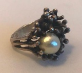 Sterling Silver Ring with Faux Pearl Embellishment Size 6 | 10.68 grams