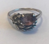 Sterling Silver Ring with Purple Center Stone in the Front Size 7.5 | 2.69 grams