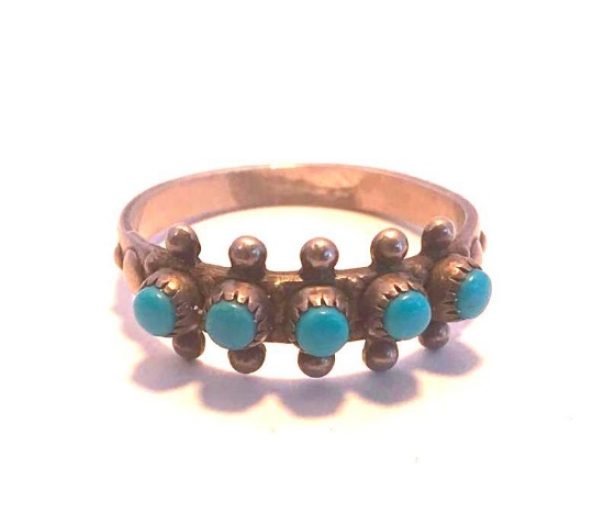 Sterling Silver 925 Ring with 5 Blue Semi-Precious Stones Across the Front Size 9 | 3.07 grams
