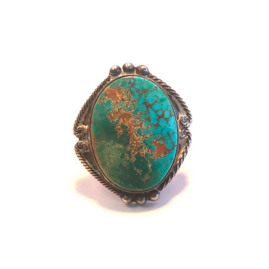 Sterling Silver Ring with Turquoise Center Stone Size 5 | 11.57 grams