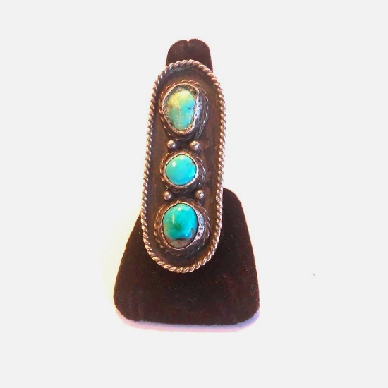 Sterling Silver 925 Ring with Three Turquoise Center Stones Size 8 | 18.6 grams