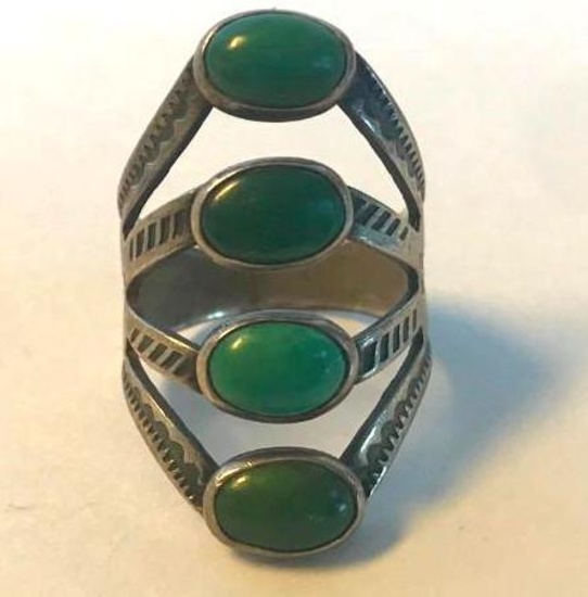 Sterling Silver Ring with 4 Turquoise Center Stones Size 5 | 5.5 grams