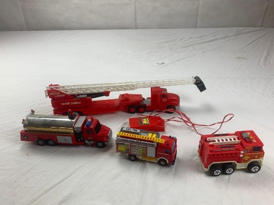 Lot of 4 Plastic Toy Firetrucks