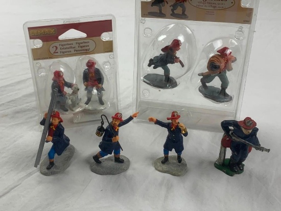Lot of 8 Firemen Firefighters Figures with one vintage cast iron