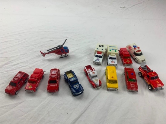 Lot of 13 Firemen Firefighters Fire Trucks Toys Plastic and Diecast