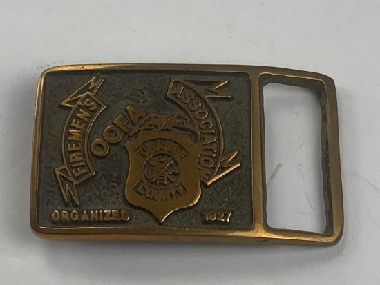 Firemen's Association Orange County Brass Belt Buckle