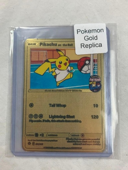 POKEMON Pikachu on the ball Limited Edition Novelty Replica Gold Metal Card