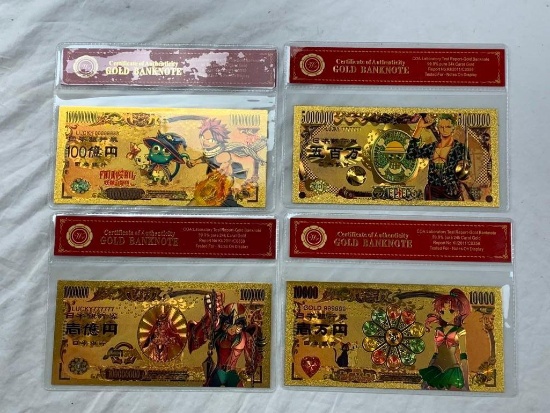 Lot of 4 NIPPON GINKO 24K GOLD Plated Foil Novelty Bill Gold Banknotes