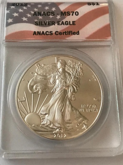 2012 American Eagle Silver Coin 1 oz 999 Fine Silver $1 Coin ANACS MS70