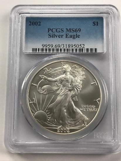 2002 American Eagle Silver Coin 1 oz 999 Fine Silver $1 Coin PCGS MS69