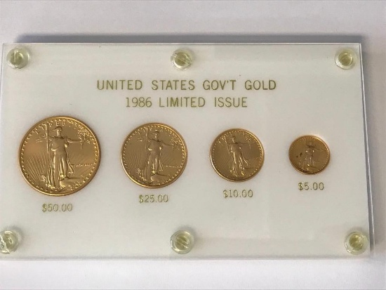 1986 Set of 4 Gold Eagle Coins Limited Issue "Family of Eagles" $50, $25, $10, and $5 Coins