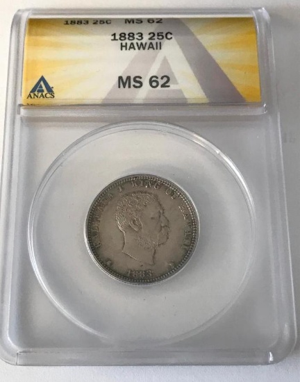 1883 Hawaii Quarter 25 Cent ANACS MS62