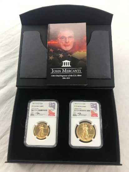 1987-P Gold Eagle $25 and 1987-W Gold Eagle $50, Both NGC MS70 Ultra Cameo John M. Mercanti