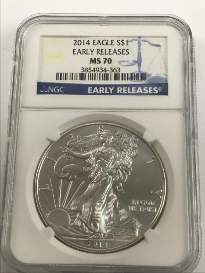 2014 American Eagle Silver Coin 1 oz 999 Fine Silver $1 Coin Early Releases NGC MS70