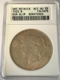 1923 Peace Silver Dollar $1 Coin ANACS AU-55 Rim Clip Scratched