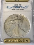 1992 $1 Silver Eagle Coin Graded SGS MS70