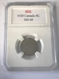 1928 Canada Five Cent Coin Graded SGC MS-60