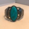 Sterling Silver Cuff Bracelet with Large Turquoise Center Stone Embellishment 58.17 grams