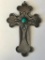 Sterling Silver Cross Necklace Pendant with Turquoise Center Stone 9 grams