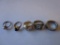 Lot of 5 costume jewelry rings: band, Mason, solitaire stones