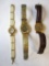 Lot of 3 ladies wristwatches for parts or repair: Xanadu, Geneva, and coin replica