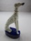 Art-deco style ceramic greyhound dog on blue base figurine 9