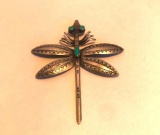 Sterling Silver Dragonfly Brooch with Turquoise Accent Stones 12 grams