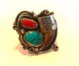 Sterling Silver 925 Ring with Semi-Precious Stone and a Bear Claw in the Center Size 8 | 19.2 grams.