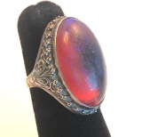 Vintage Sterling Silver Ring with Pink\Orange Opaque Center Stone Size 5 | 8.3 grams. Tested