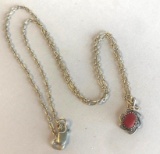 Sterling Silver Necklace with Small Pendant and Red Center Stone 4.9 grams, Stamped 925