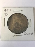1957-D US Franklin Half Dollar 50 Cent Coin - Toned