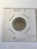 1942-S US Mercury Dime 10 Cent Coin 90% Silver
