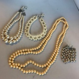 Lot of 3 Misc. Faux Pearl Beaded Necklaces and 1 Faux Pearl Beaded Bracelet